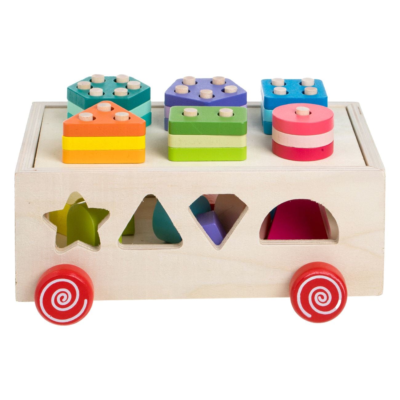 Дървена количка сортер с форми