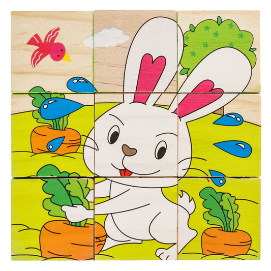 Дървен пъзел с кубчета "Домашни животни" – 9 части