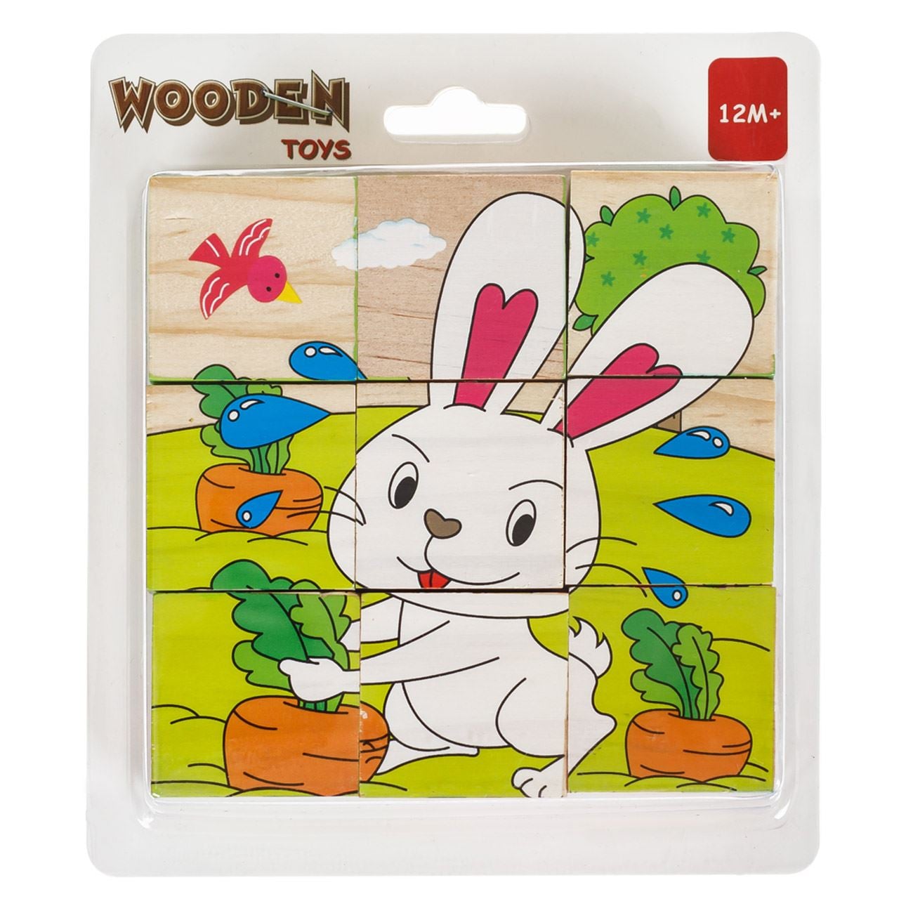 Дървен пъзел с кубчета "Домашни животни" – 9 части